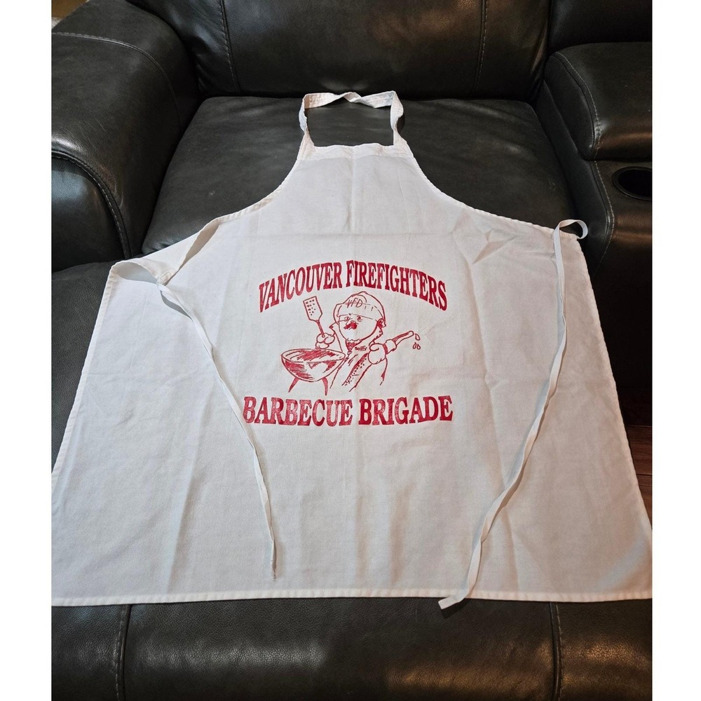 Vancouver Firefighters Barbecue Brigade Apron OS White Red Excellent Graphic BBQ